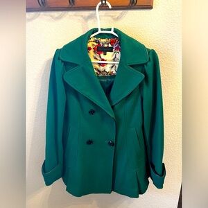 Steve Madden Woman Green Wool Winter Pea Coat Double Breasted Size Large